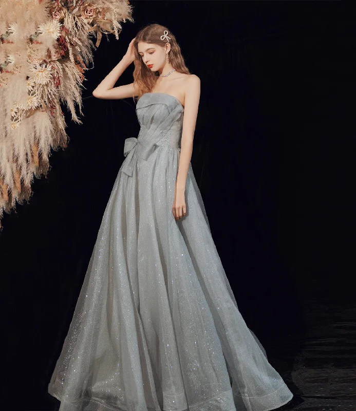 Soft pastels for prom dress styles-Gray tulle long A line prom dress gray evening dress 8792 Soft pastels for prom dress styles-Gray tulle long A line prom dress gray evening dress 8792