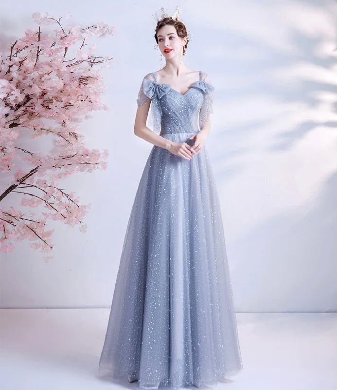 Prom dresses with beading-Gray tulle sequins long A line prom dress evening dress 8690 Prom dresses with beading-Gray tulle sequins long A line prom dress evening dress 8690