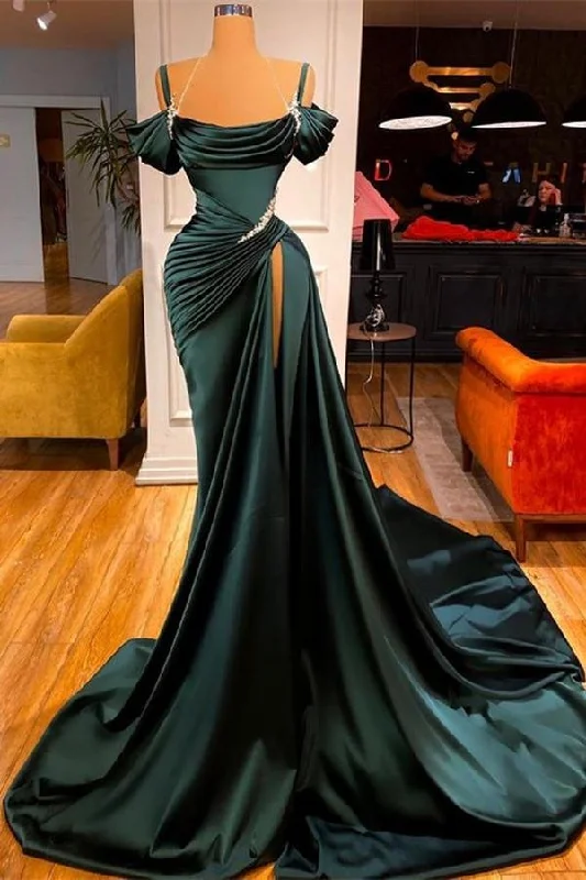 Romantic prom dresses for a sweet vibe-Green Off-the-Shoulder Prom Dress Long Slit gh613 Romantic prom dresses for a sweet vibe-Green Off-the-Shoulder Prom Dress Long Slit gh613