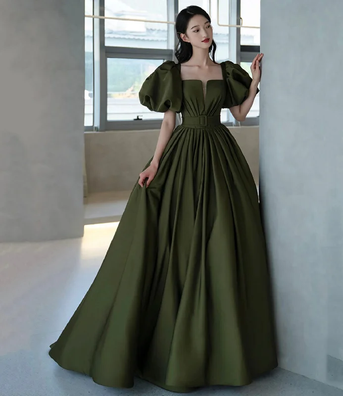 Modern prom dresses for 2023 trends-Green satin long A line princess gown formal gown 10192 Modern prom dresses for 2023 trends-Green satin long A line princess gown formal gown 10192