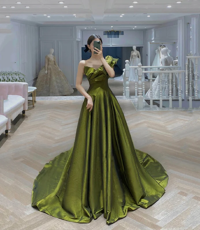 Fashion-forward prom dresses for trendy girls-Green satin long prom dress A line evening dress 10541 Fashion-forward prom dresses for trendy girls-Green satin long prom dress A line evening dress 10541