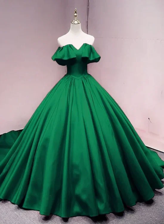 Prom dresses with faux fur-Green Satin Sweetheart Off Shoulder Ball Gown Long Sweet 16 Dress, Green Quinceanera Dress gh66 Prom dresses with faux fur-Green Satin Sweetheart Off Shoulder Ball Gown Long Sweet 16 Dress, Green Quinceanera Dress gh66