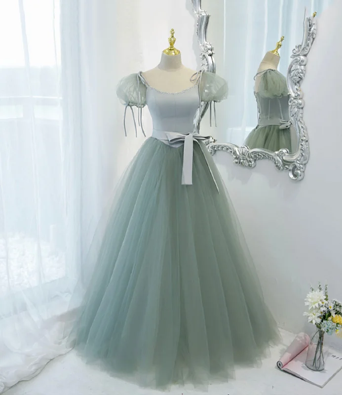 Best-fitting prom dresses for every body type-Green satin tulle long prom dress A line evening dress 10445 Best-fitting prom dresses for every body type-Green satin tulle long prom dress A line evening dress 10445