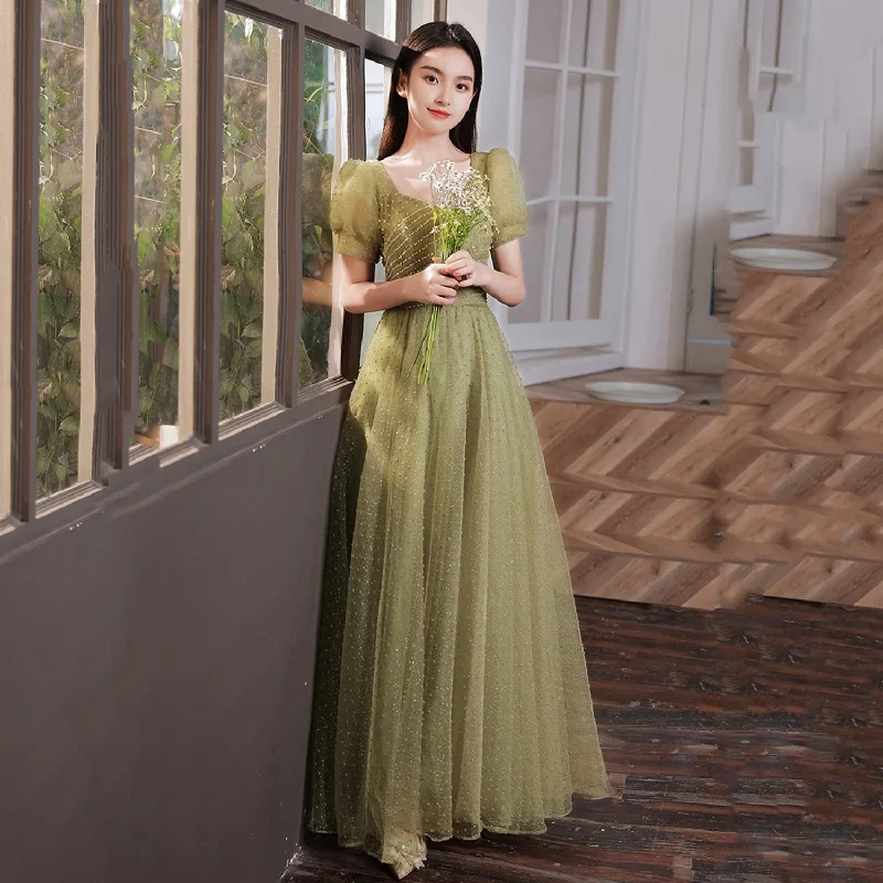 Prom dresses with velvet-Green tulle beads long prom dress A line evening dress 8993 Prom dresses with velvet-Green tulle beads long prom dress A line evening dress 8993