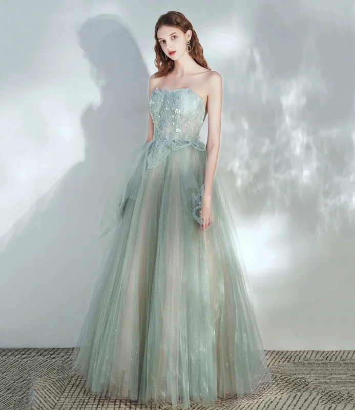 Affordable prom dresses in every color-Green tulle lace long prom dress A line evening dress 10379 Affordable prom dresses in every color-Green tulle lace long prom dress A line evening dress 10379