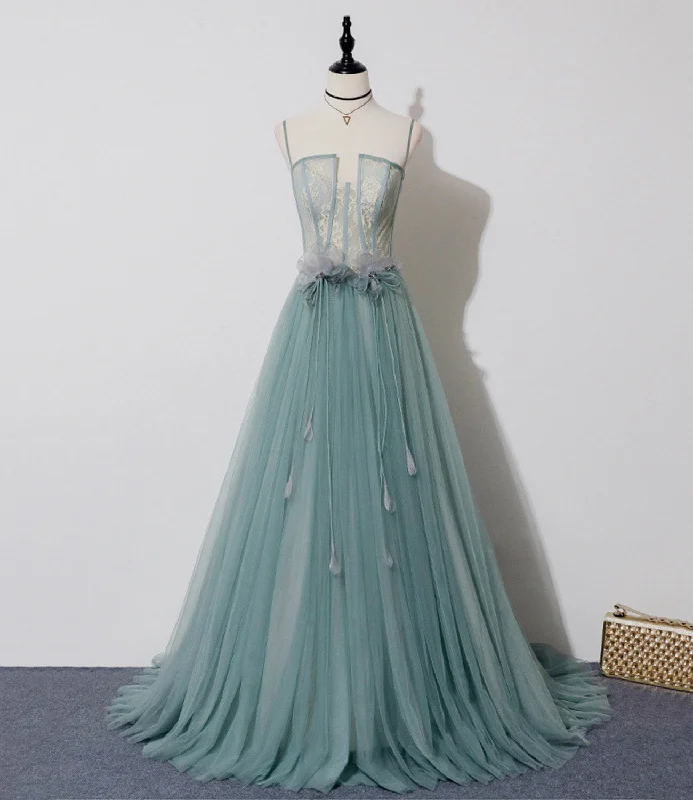 Colorful prom dresses for a fun vibe-Green tulle lace long prom dress A line evening dress 10557 Colorful prom dresses for a fun vibe-Green tulle lace long prom dress A line evening dress 10557