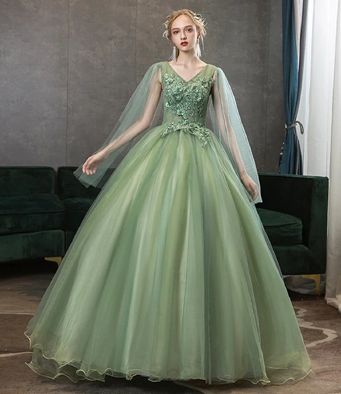 Prom dresses for casual wear-Green tulle lace long prom dress A line evening gown 10342 Prom dresses for casual wear-Green tulle lace long prom dress A line evening gown 10342
