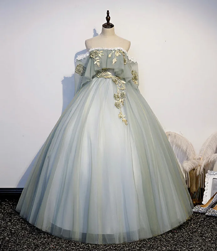 Prom dresses with statement jewelry-Green tulle lace long prom dress A line evening gown 10343 Prom dresses with statement jewelry-Green tulle lace long prom dress A line evening gown 10343