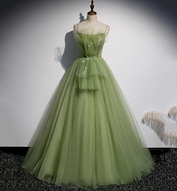 Red prom dresses for bold fashion-Green tulle long A line prom dress  8589