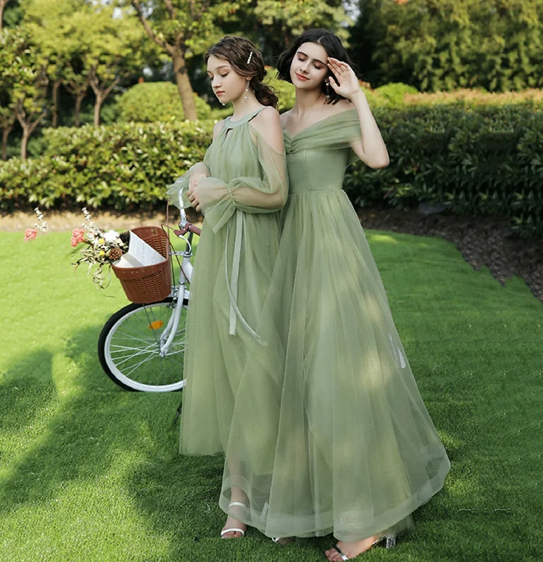 Sexy open-back gowns for prom-Green tulle long A line prom dress bridesmaid dress 10048 Sexy open-back gowns for prom-Green tulle long A line prom dress bridesmaid dress 10048