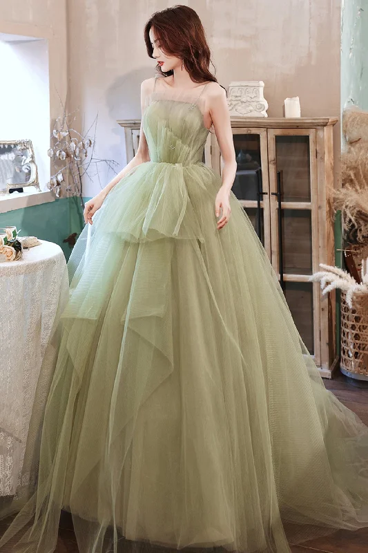 Classy prom dresses for sophisticated teens-Green tulle long A line prom dress evening dress 8704 Classy prom dresses for sophisticated teens-Green tulle long A line prom dress evening dress 8704