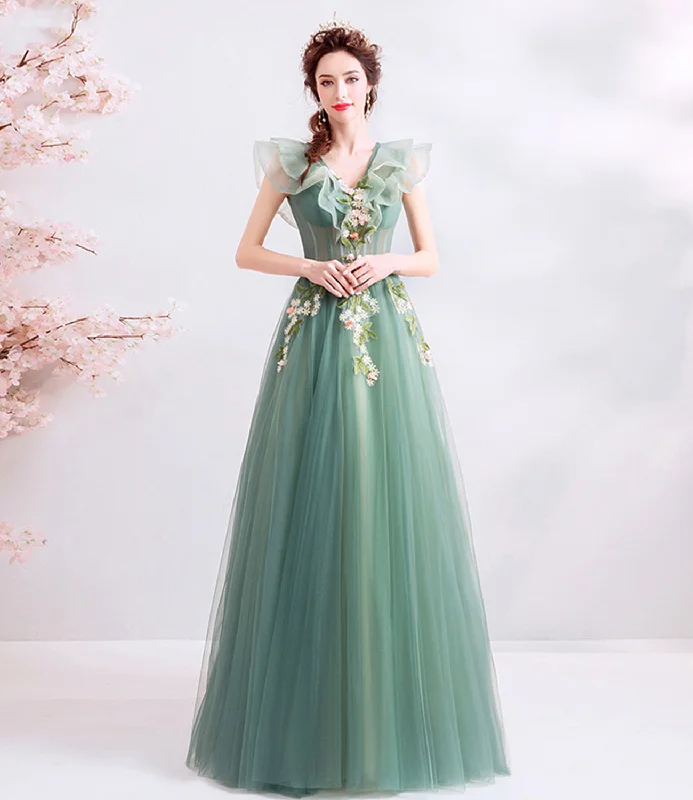 Chic backless prom dresses for allure-Green tulle long A line prom dress evening dress 8709 Chic backless prom dresses for allure-Green tulle long A line prom dress evening dress 8709