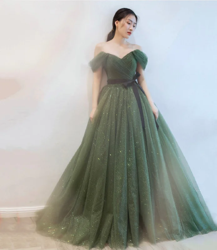 Affordable prom dresses for every budget-Green tulle long prom dress A line evening dress 10163 Affordable prom dresses for every budget-Green tulle long prom dress A line evening dress 10163