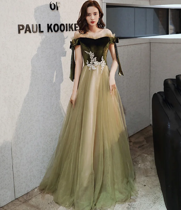 Vintage-inspired prom dresses for timeless appeal-Green velvet tulle long A line prom dress evening dress 8828 Vintage-inspired prom dresses for timeless appeal-Green velvet tulle long A line prom dress evening dress 8828