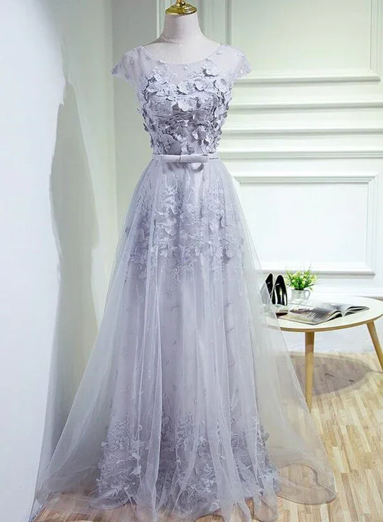 Eye-catching red prom dresses for impact-Grey A-Line Tulle Long Prom Dress, Party Dress Grey Bridesmaid Dress gh427 Eye-catching red prom dresses for impact-Grey A-Line Tulle Long Prom Dress, Party Dress Grey Bridesmaid Dress gh427