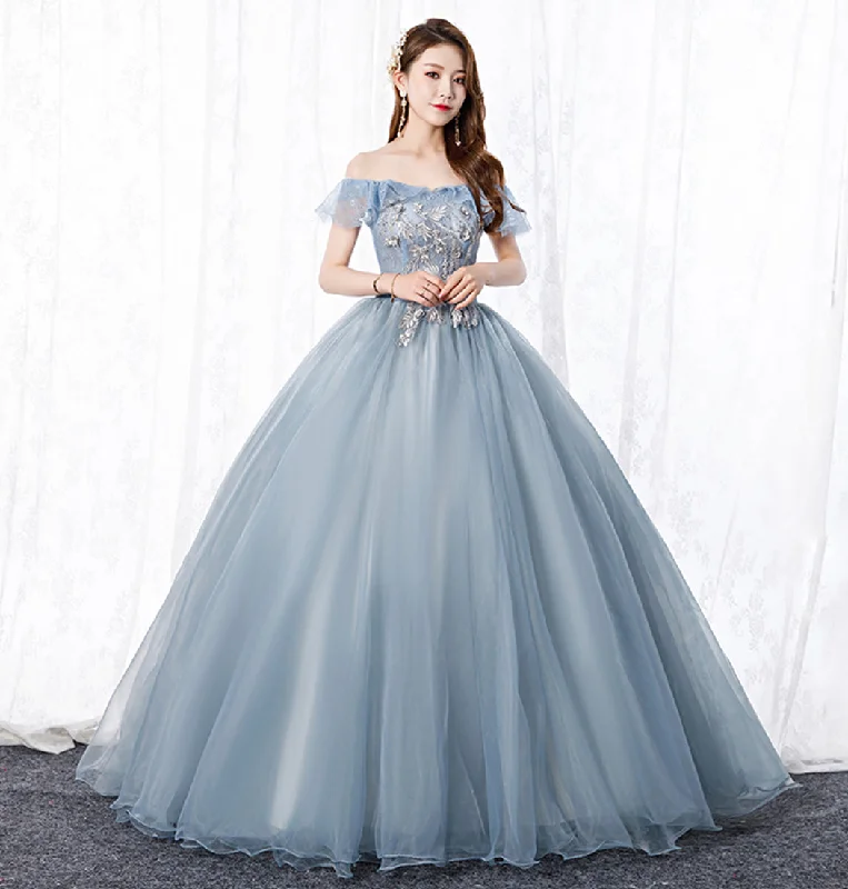 Prom dresses for Thanksgiving-Grey tulle lace long prom gown A line evening dress 8629 Prom dresses for Thanksgiving-Grey tulle lace long prom gown A line evening dress 8629