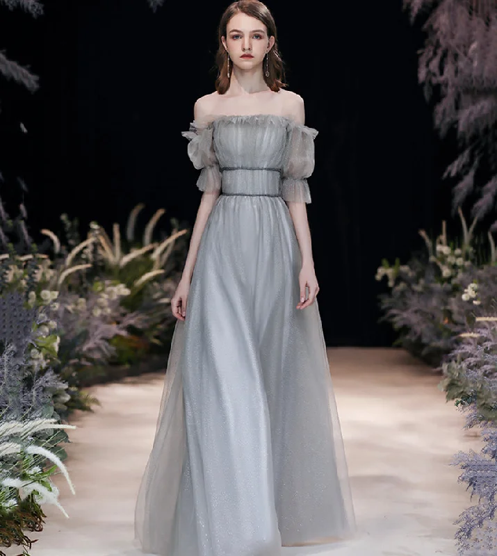Glam prom dresses with lace details-Grey tulle long prom dress grey evening dress 8557 Glam prom dresses with lace details-Grey tulle long prom dress grey evening dress 8557