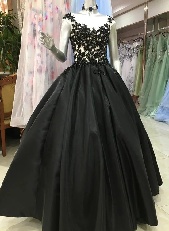 Prom dresses with off-shoulder-High Quality Satin With Lace Applique Round Neckline Formal Gown, Black Party Dresses Prom Dress gh107 Prom dresses with off-shoulder-High Quality Satin With Lace Applique Round Neckline Formal Gown, Black Party Dresses Prom Dress gh107