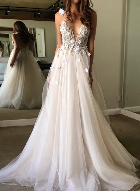 Feminine prom dresses with delicate fabrics-Ivory Tulle V-neck Prom Dresses With Appliques gh1137 Feminine prom dresses with delicate fabrics-Ivory Tulle V-neck Prom Dresses With Appliques gh1137