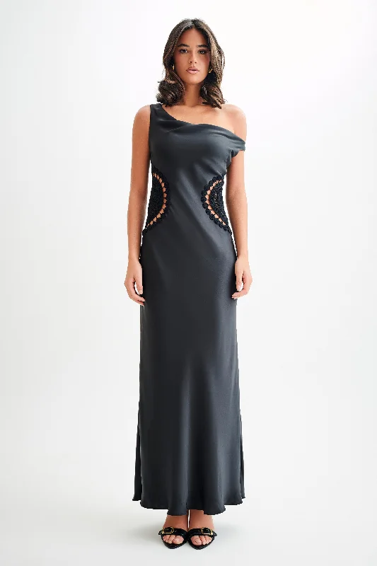 Prom dresses for special occasions-Kristina Satin Maxi Dress With Crochet - Black