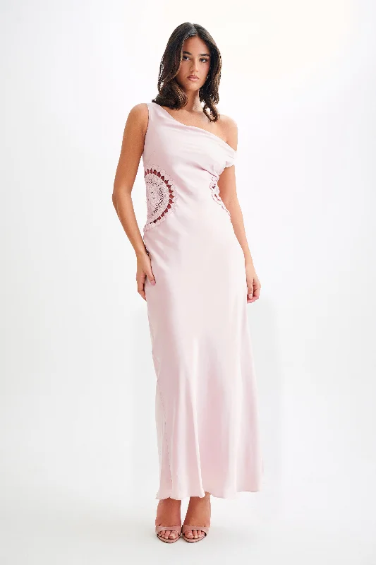 Prom dresses for Fourth of July-Kristina Satin Maxi Dress With Crochet - Pale Pink