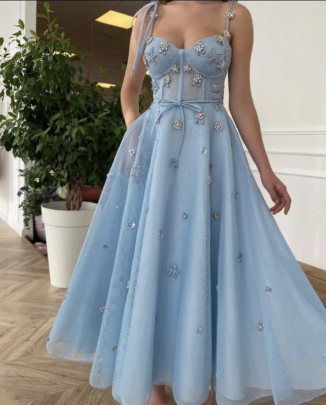 Vintage prom dresses for a classic look-Light Blue A-Line Prom Dresses Spaghetti Straps Long Evening Formal Gown gh1829 Vintage prom dresses for a classic look-Light Blue A-Line Prom Dresses Spaghetti Straps Long Evening Formal Gown gh1829