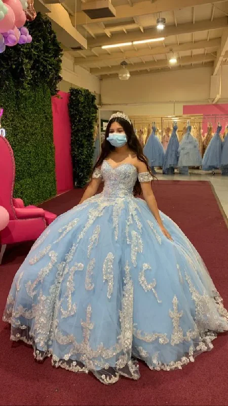 Dazzling prom dresses with rhinestone details-Light Blue Ball Gown With Appliques Sweet 16 Dress gh978 Dazzling prom dresses with rhinestone details-Light Blue Ball Gown With Appliques Sweet 16 Dress gh978