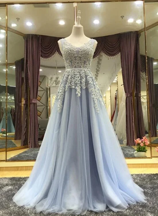 Trendy off-shoulder prom gowns for glam-Light Blue V-Neckline Long Prom Dress, Blue Junior Prom Dress gh464 Trendy off-shoulder prom gowns for glam-Light Blue V-Neckline Long Prom Dress, Blue Junior Prom Dress gh464