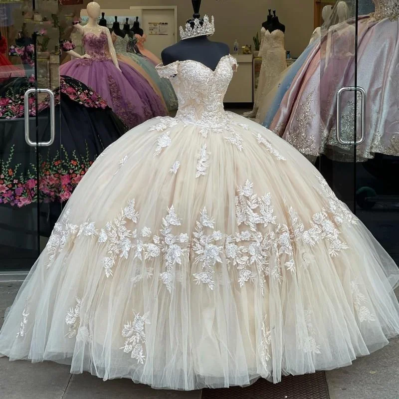 Trendy off-shoulder prom gowns for glam-Long Champagne Lace Appliques Quinceanera Dress for 15 Year Ball Gowns Off The Shoulder Ball Gown Debutante Gowns Dresses Prom Dress gh981 Trendy off-shoulder prom gowns for glam-Long Champagne Lace Appliques Quinceanera Dress for 15 Year Ball Gowns Off The Shoulder Ball Gown Debutante Gowns Dresses Prom Dress gh981