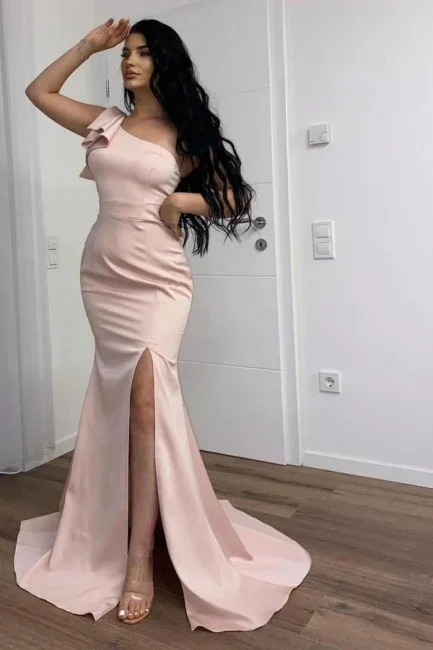 Prom dresses for spring-Long Pink Simple One Shoulder Split Mermaid Prom Dress gh1937 Prom dresses for spring-Long Pink Simple One Shoulder Split Mermaid Prom Dress gh1937