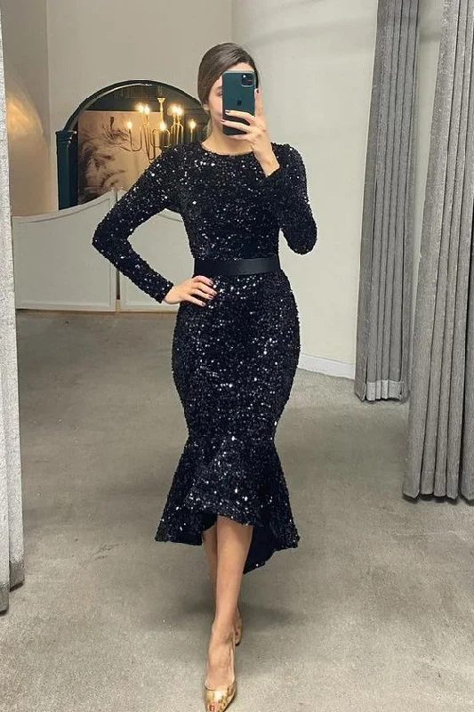 Prom dresses with holiday cheer-Long Sleeves Mermaid Sequins Prom Dress Online With Belt gh739 Prom dresses with holiday cheer-Long Sleeves Mermaid Sequins Prom Dress Online With Belt gh739