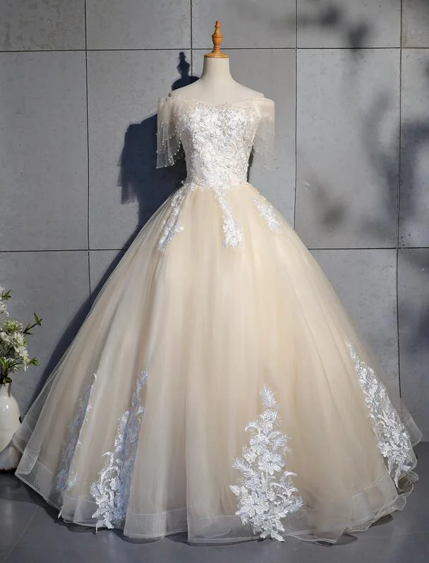 Prom dresses with sequins-Lovely Tulle Long Sweetheart Champane Sweet 16 Dress, Long Formal Gown gh189 Prom dresses with sequins-Lovely Tulle Long Sweetheart Champane Sweet 16 Dress, Long Formal Gown gh189