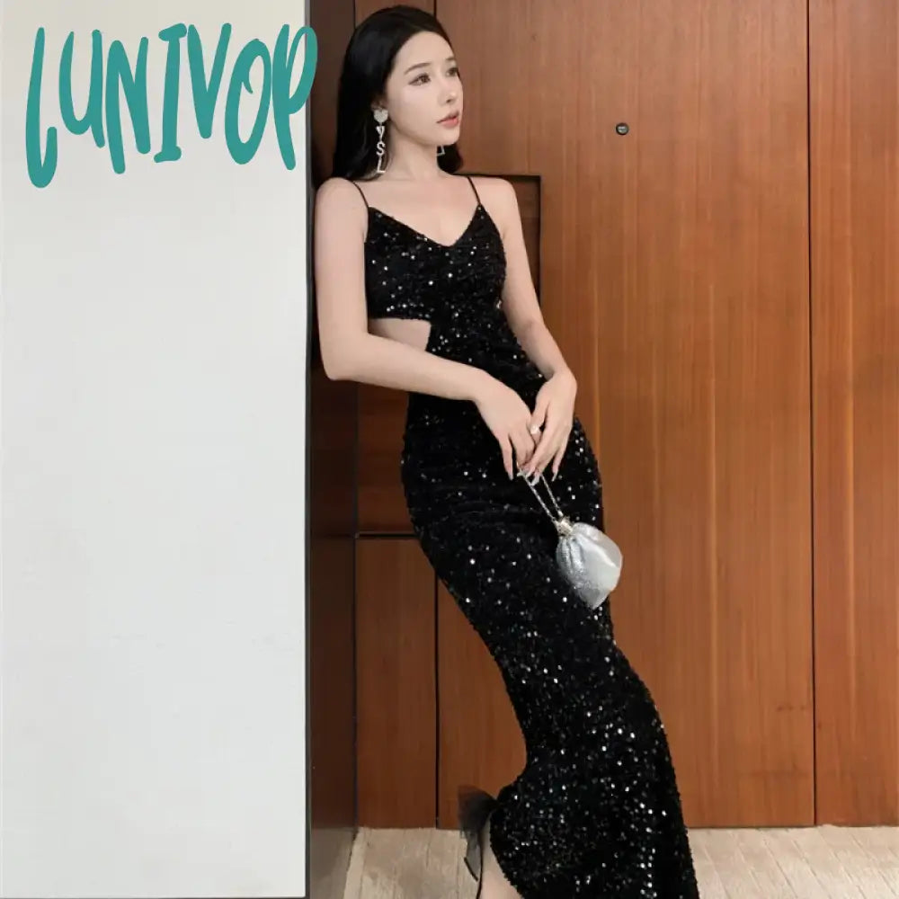 Unique high-fashion prom dresses for teens-Lunivop Black Sequins Halter Dress Women's 2024 New Summer Fashion Backless Sequins Sexy Dress Elegant Party Prom Long Evening Gowns Unique high-fashion prom dresses for teens-Lunivop Black Sequins Halter Dress Women's 2024 New Summer Fashion Backless Sequins Sexy Dress Elegant Party Prom Long Evening Gowns