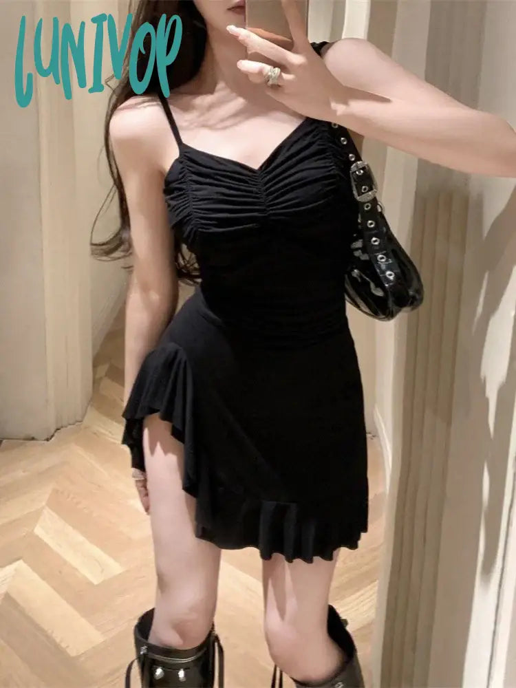 Prom dresses with faux fur-Lunivop Coquette Y2k Black Corset Dress Women Korean Style Ruffle Sleeveless Mini Party Dresses Sexy Irregular Evening Vestidos Prom dresses with faux fur-Lunivop Coquette Y2k Black Corset Dress Women Korean Style Ruffle Sleeveless Mini Party Dresses Sexy Irregular Evening Vestidos