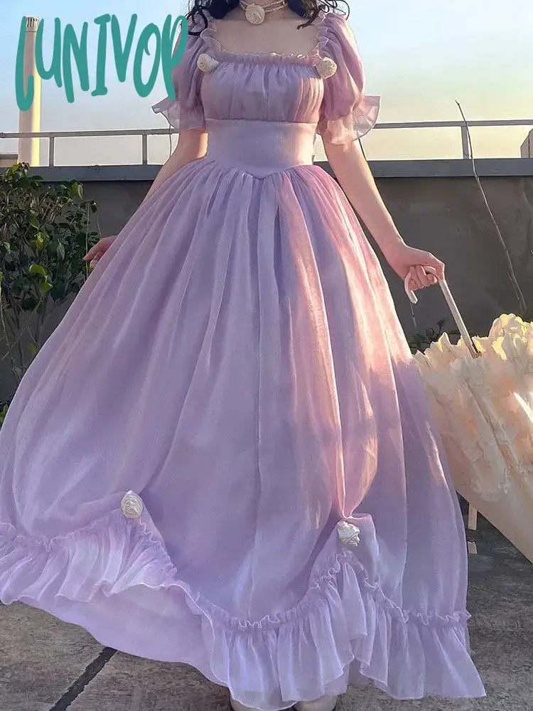 Stunning prom dresses with sequins-Lunivop Elegant France Vintage Mesh Dress Women Summer Purple Long Dress Retro Evening Party Dress Sweet Korean Princess Fairy Dress prom dress Stunning prom dresses with sequins-Lunivop Elegant France Vintage Mesh Dress Women Summer Purple Long Dress Retro Evening Party Dress Sweet Korean Princess Fairy Dress prom dress