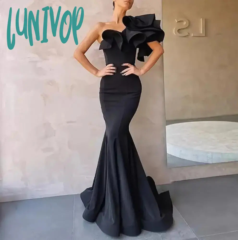 Stylish open-back prom dresses-Lunivop Elegant Mermaid Black Long Prom Dresses for Women Luxury Satin One-shoulder Simply Formal Party Celebrity Bridesmaid Gowns Stylish open-back prom dresses-Lunivop Elegant Mermaid Black Long Prom Dresses for Women Luxury Satin One-shoulder Simply Formal Party Celebrity Bridesmaid Gowns