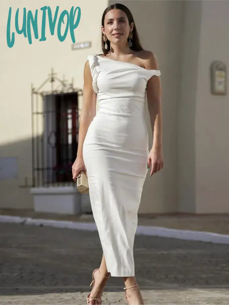 Romantic prom dresses with floral details-Lunivop Fashion Diagonal Collar Long Midi Women's Dress Elegant Asymmetric Solid Lady's Dresses Female Party Evening Vestidos Romantic prom dresses with floral details-Lunivop Fashion Diagonal Collar Long Midi Women's Dress Elegant Asymmetric Solid Lady's Dresses Female Party Evening Vestidos