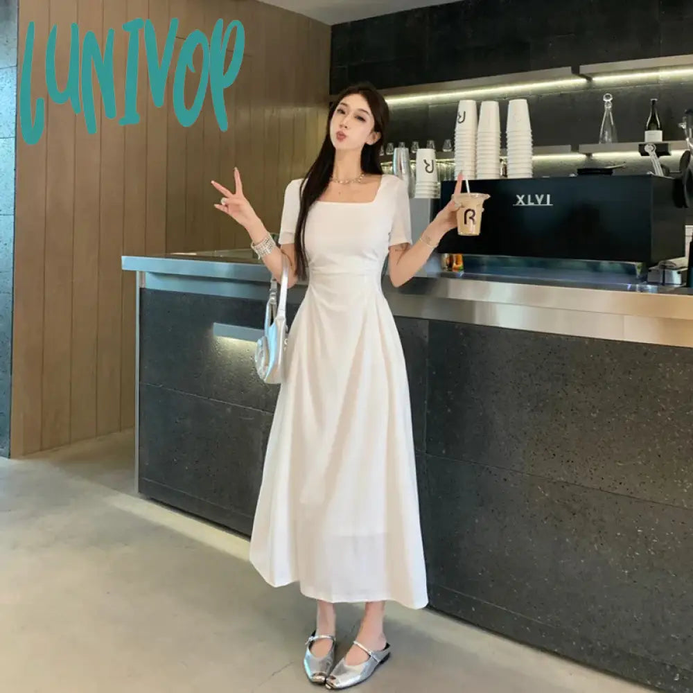 Eye-catching red prom dresses for impact-Lunivop French Elegant Black White Dress For Women Summer Square Collar Short Sleeve Slim Long Dress Evening Party Vintage Dresses Eye-catching red prom dresses for impact-Lunivop French Elegant Black White Dress For Women Summer Square Collar Short Sleeve Slim Long Dress Evening Party Vintage Dresses