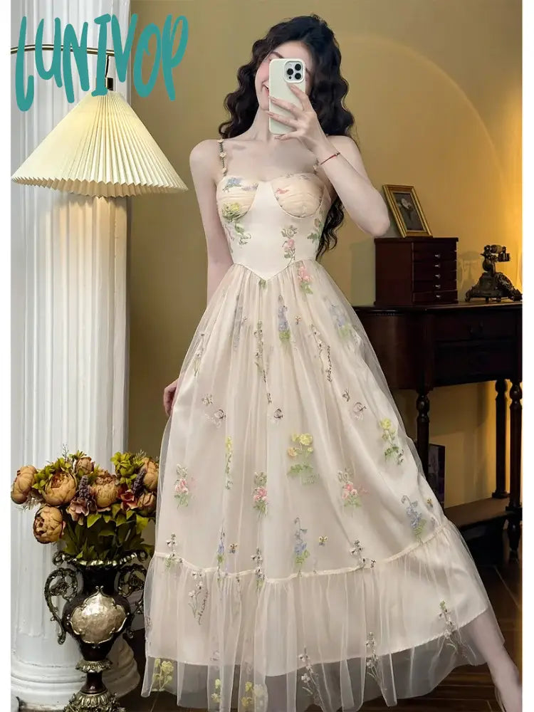 Gorgeous multi-color prom dresses-Lunivop French Holiday Dresses Spaghetti Strap Elegant Summer Dress Sleeveless Vintage Chic Embroidered Party Prom Robe Female Vestidos Gorgeous multi-color prom dresses-Lunivop French Holiday Dresses Spaghetti Strap Elegant Summer Dress Sleeveless Vintage Chic Embroidered Party Prom Robe Female Vestidos