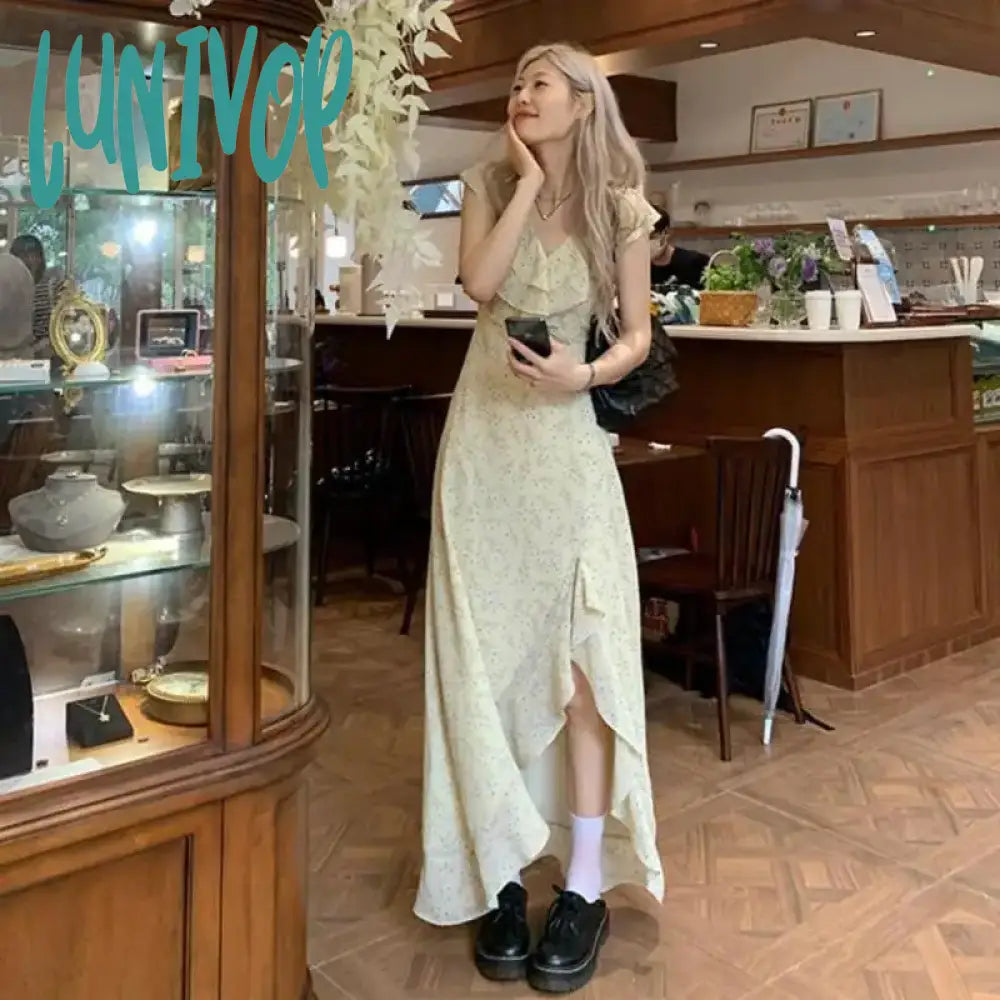 Tulle prom dresses for a princess look-Lunivop Korean Summer Long Floral Mermaid Dress Ladies Short Sleeve V-neck Ruffle Asymmetrical Midi Dress Evening Party Beach Vestido Tulle prom dresses for a princess look-Lunivop Korean Summer Long Floral Mermaid Dress Ladies Short Sleeve V-neck Ruffle Asymmetrical Midi Dress Evening Party Beach Vestido