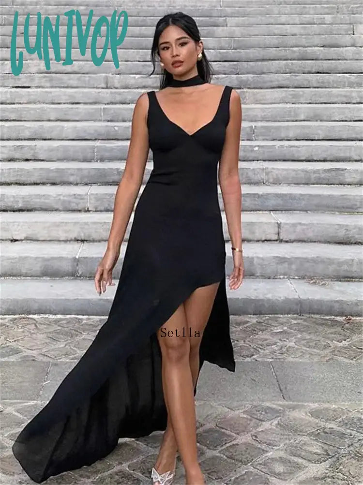 Two-piece prom dresses with skirts-Lunivop Low Cut Straps Backless Split Maxi Dress Women Sexy Elegant Sleeveless Evening Party Long Dresses Club Outfits Summer Dress Two-piece prom dresses with skirts-Lunivop Low Cut Straps Backless Split Maxi Dress Women Sexy Elegant Sleeveless Evening Party Long Dresses Club Outfits Summer Dress