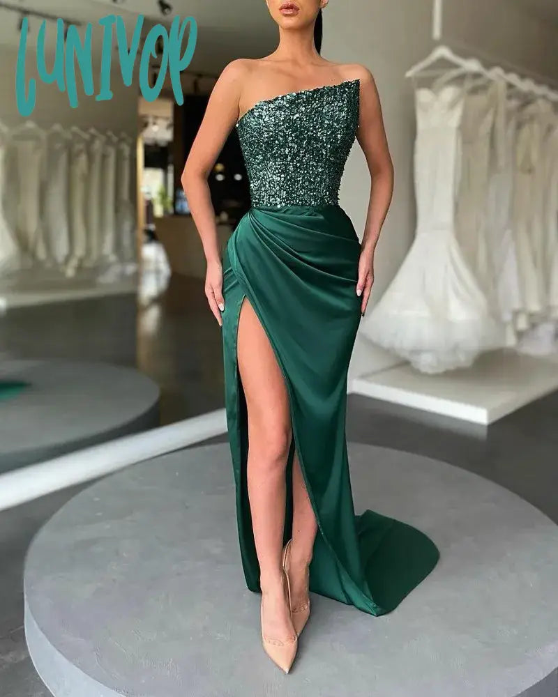 Strappy prom dresses for elegance-Lunivop Luxurious Evening Party Dresses Strapless Sleeveless Mermaid Chiffon Floor-Length New Sequined Classic Prom Dress Women Strappy prom dresses for elegance-Lunivop Luxurious Evening Party Dresses Strapless Sleeveless Mermaid Chiffon Floor-Length New Sequined Classic Prom Dress Women