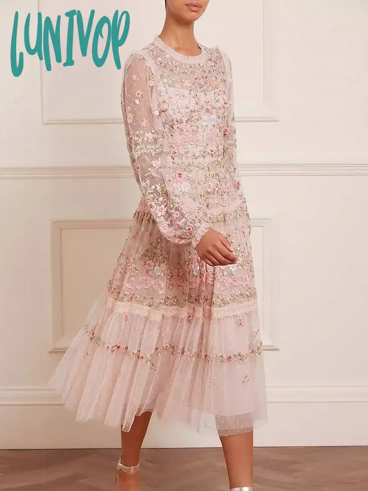 Bold black prom dresses for statement style-Lunivop New Women Elegant Party Dress High Quality Luxury Embroidery Evening Midi Dress Formal Occasion Casual Fashion Vintage Bold black prom dresses for statement style-Lunivop New Women Elegant Party Dress High Quality Luxury Embroidery Evening Midi Dress Formal Occasion Casual Fashion Vintage