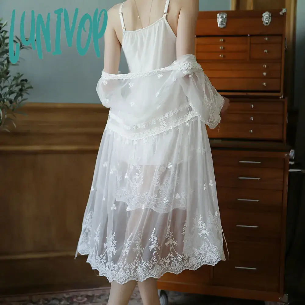 High fashion prom dresses for a chic look-Lunivop Sexy Night Gown And Robe Sets Women White Lace Tulle Sleepwear Vintage Victorian Night Dress Bridesmaid Robes Fairy Lounge Wear High fashion prom dresses for a chic look-Lunivop Sexy Night Gown And Robe Sets Women White Lace Tulle Sleepwear Vintage Victorian Night Dress Bridesmaid Robes Fairy Lounge Wear