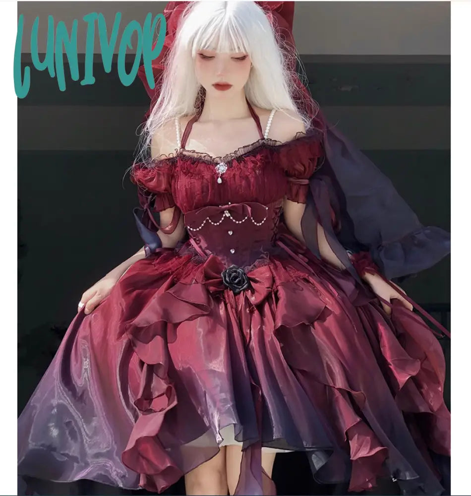 Glamour-filled sequin prom dresses-Lunivop Wine Red Gradient Prom Dress Suspender Dress Female Lolita Trailing Pettiskirt Dress Glamour-filled sequin prom dresses-Lunivop Wine Red Gradient Prom Dress Suspender Dress Female Lolita Trailing Pettiskirt Dress