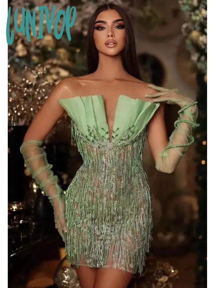 Prom dresses with patriotic colors-Lunivop Women Celebrity Sexy Strapless Backless Mesh Beading Mini Green Gowns Dress 2024 Elegant Evening Party Club Dress Vestido Prom dresses with patriotic colors-Lunivop Women Celebrity Sexy Strapless Backless Mesh Beading Mini Green Gowns Dress 2024 Elegant Evening Party Club Dress Vestido