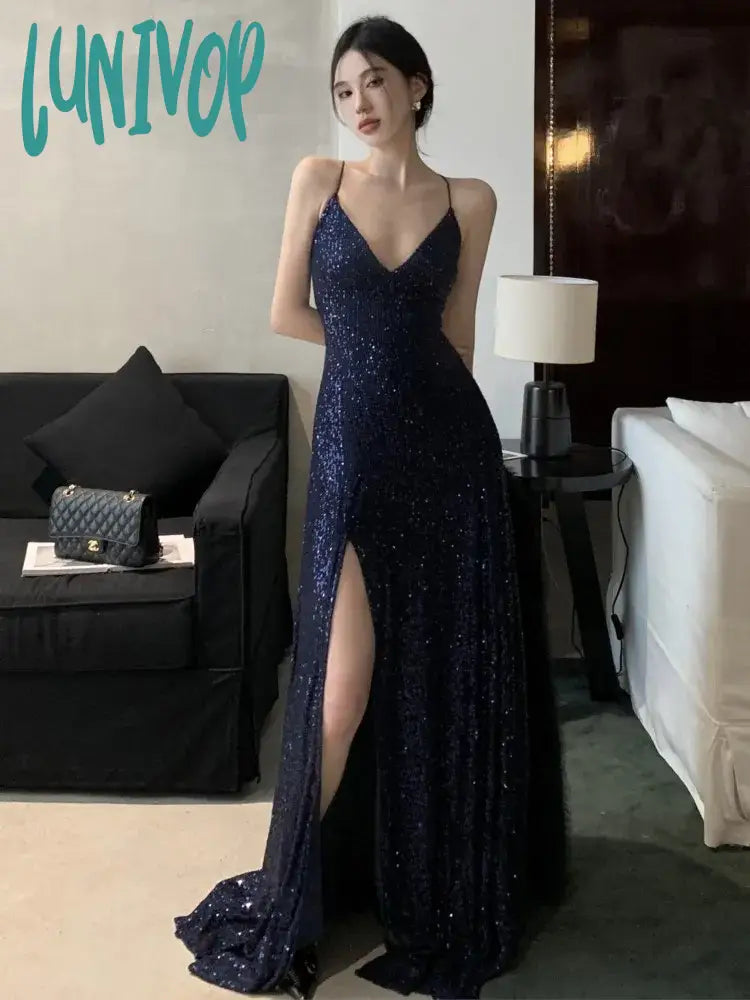 Dazzling prom dresses with rhinestone details-Lunivop Women's Backless V-Neck Split Maxi Dress Sexy Slim Evening Gown Luxury Dresses Fashion Robe Birthday Party Spring Autumn New Dazzling prom dresses with rhinestone details-Lunivop Women's Backless V-Neck Split Maxi Dress Sexy Slim Evening Gown Luxury Dresses Fashion Robe Birthday Party Spring Autumn New