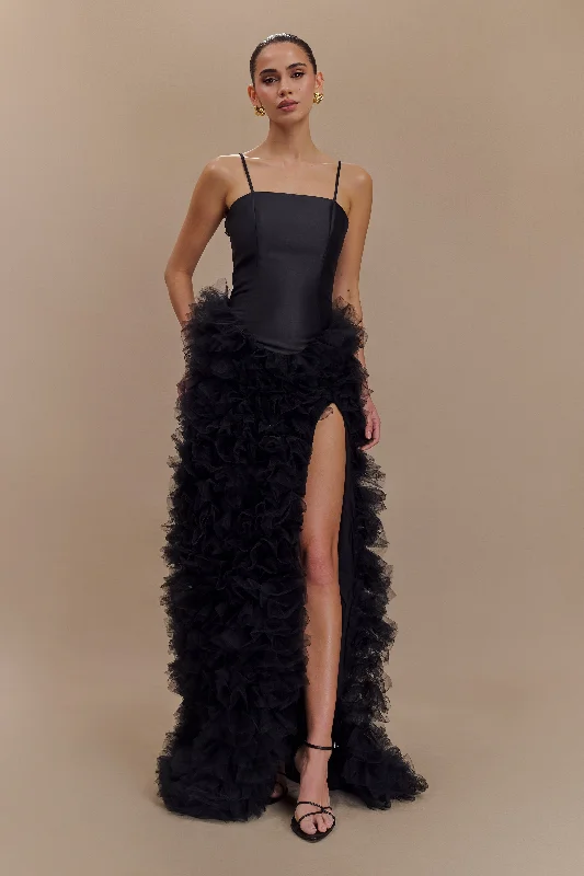 Long prom dresses for teens-Magnolia Tiered Ruffle Maxi Dress - Black