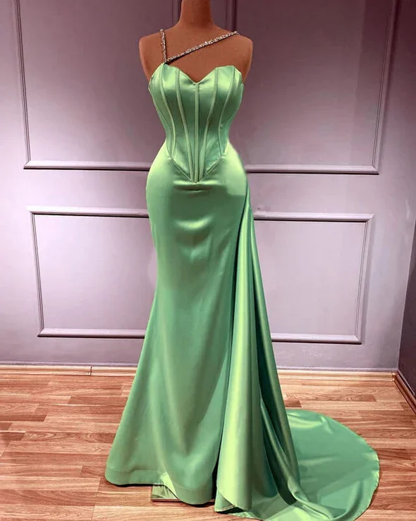 Pretty prom dresses with pleats-Mermaid Sage Corset Slit Dress gh2062
