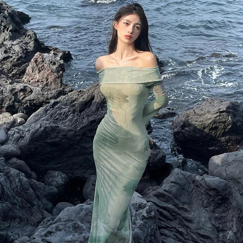 Prom dresses with feather accents-Lunivop Mesh Tie Dye Print Off The Shoulder Elegant Slim Midi Women'S Dresses Evening Party Club Autumn Daily Clothing Prom dresses with feather accents-Lunivop Mesh Tie Dye Print Off The Shoulder Elegant Slim Midi Women'S Dresses Evening Party Club Autumn Daily Clothing